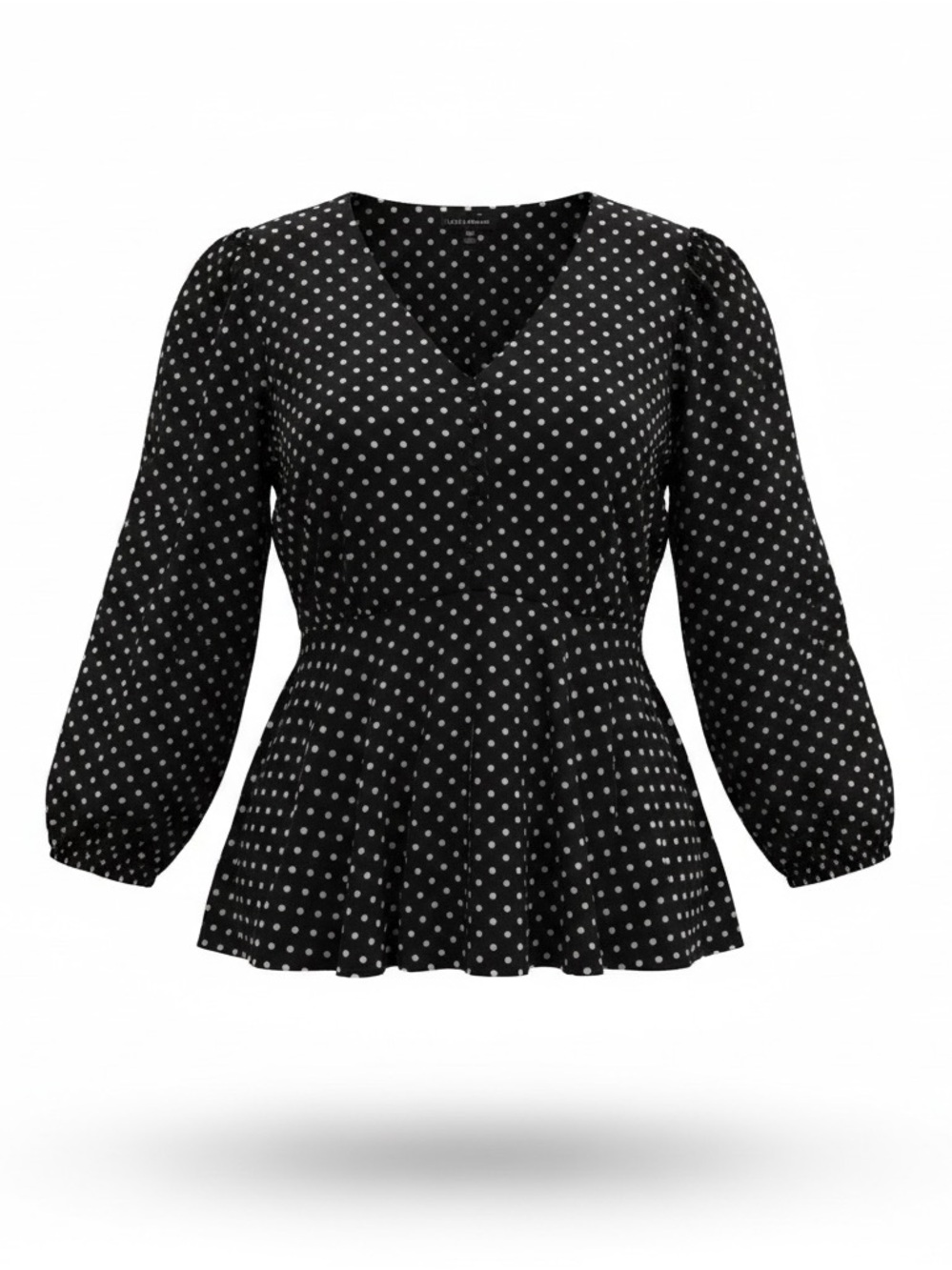 Lane Bryant Polka Dot Peplum Blouse Black White V-Neck Top Size 22